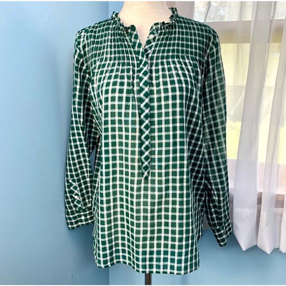 J. Crew Green Gingham Windowpane Popover Pintuck Top Size 6 - Picture 7 of 7